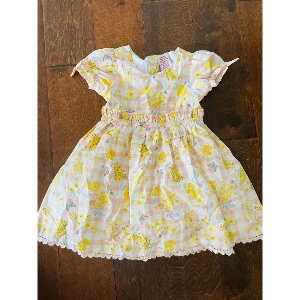 Haute Hippie Girls 2T Dress Yellow Pink Floral Spring Summer Short Sleeve Bow‎